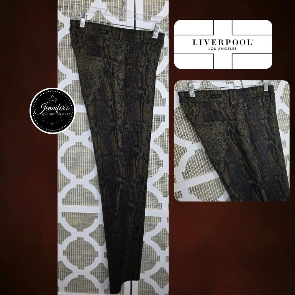 Liverpool LA Women's Green & Copper Python Snakeskin Print Pants Size 8